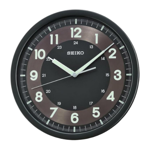 SEIKO Elegant Round Analog LumiBrite Black Plastic English Numbers Home Decor Wall Clock