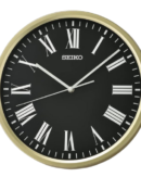 SEIKO Classic Round Golden Plastic Analog Home Decor Roman Figure Black Dial Wall Clock