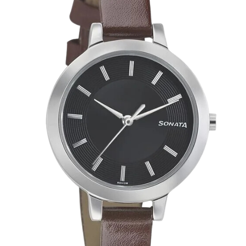 Sonata Steel Daisies Black Dial