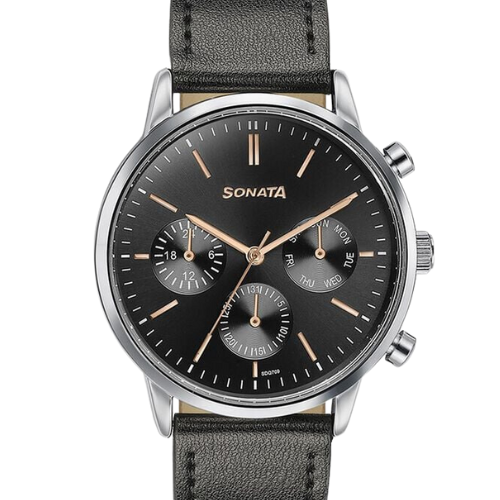 Sonata Quartz Multifunction Black Dial