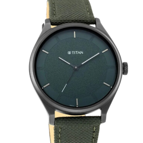Titan Workwear Green Dial Analog Leather Strap Watch for Men