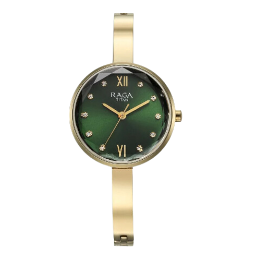 Titan Raga Showstopper Quartz Analog Green Dial Metal Strap Watch for Women