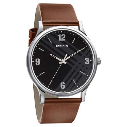 Sonata Smart Plaid Quartz Analog Black Dial