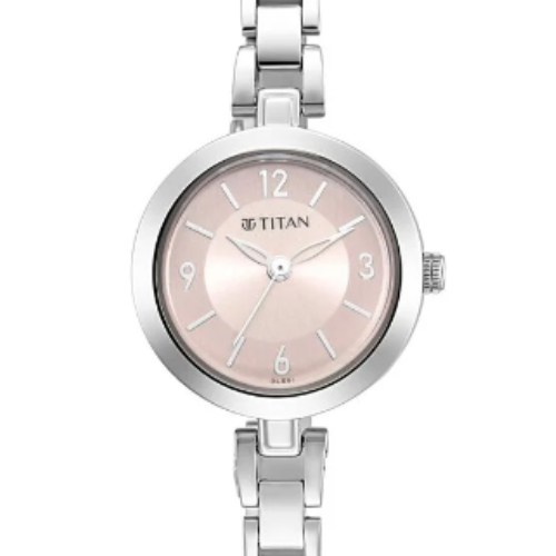 Titan Lagan Pink Dial Analog Metal Strap Watch for Women