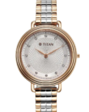 Titan Aura Quartz Analog Silver Dial Stainless Steel Strap Watch for Women