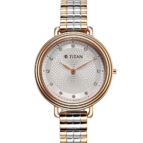 Titan Aura Quartz Analog Silver Dial Stainless Steel Strap Watch for Women