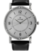 Titan Quartz Analog Silver Dial Leather Strap Watch for Men