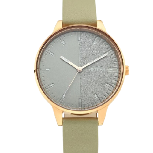 Titan Women's Precision Simplicity Watch: Green Gradient Dial with Leather Strap