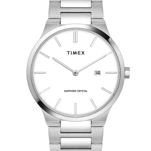 Timex Men Analog White Round Stainless Steel Dial