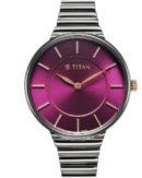Titan Aura Quartz Analog Purple Dial Stainless Steel Strap Watch for Women