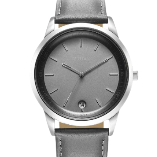 Titan Wrist Wit Quartz Analog with Date Grey Dial Leather Strap Watch for Men