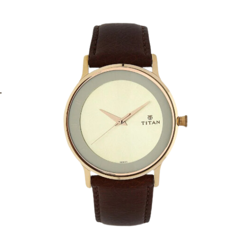 Titan Champagne Dial Analog Leather Strap watch for Men