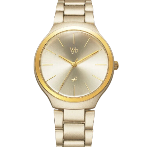 Fastrack Vyb Slayer Quartz Analog Golden Dial Metal Strap Watch for Girls