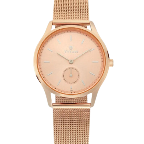Titan Workwear Rose Gold Dial Analog Metal Strap watch for Women