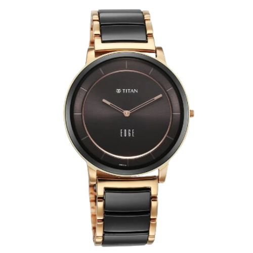 Titan Edge Fusion Quartz Analog Black Dial Black Steel & Ceramic Strap Watch for Men