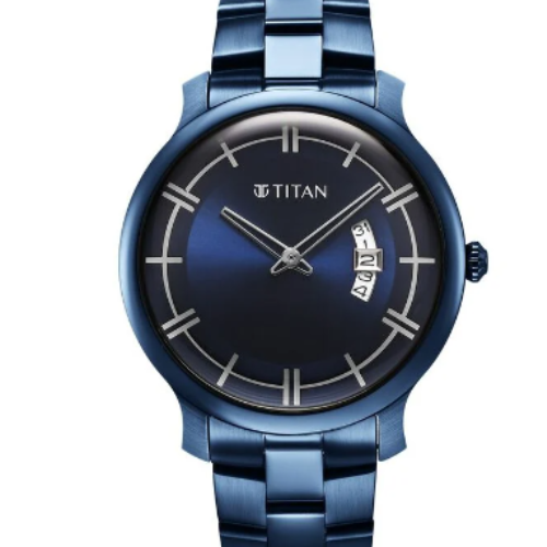 Titan Classic Distincta Blue Dial Analog with Date Stainless Steel Strap watch for Men