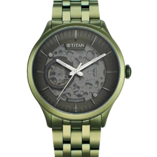 Titan Metal Mechanicals Grey Dial Automatic Stainless Steel Strap Watch for Men