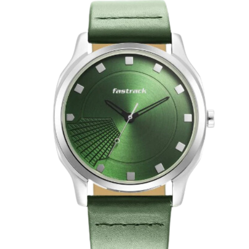 Fastrack Stunners Quartz Analog Green Dial Leather Strap Watch for Guys