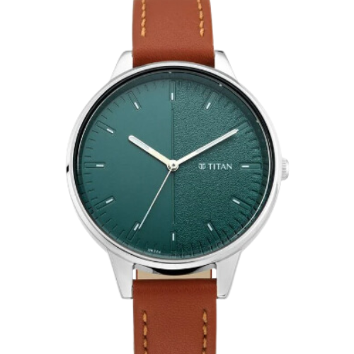 Titan Women's Precision Simplicity Watch: Grey Gradient Dial with Leather Strap