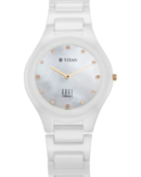Titan Edge Ceramic Quartz in Arctic White with Diamonds and Rich Mother Of Pearl Dial Watch for Women