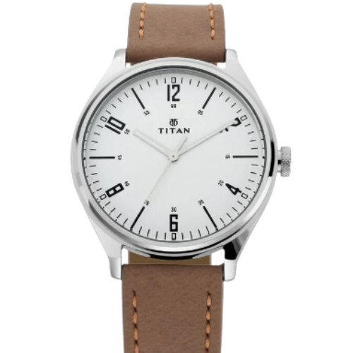 Titan Men's Urban Edge Lustrous Silver Dial Leather Watch