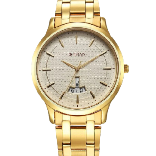 Titan Karishma Quartz Analog Champagne Dial Stainless Steel Strap Watch for Men