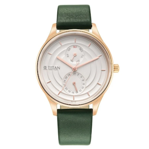 Titan Neo Workdays Silver Dial Quartz Multifunction Leather Strap watch for Women