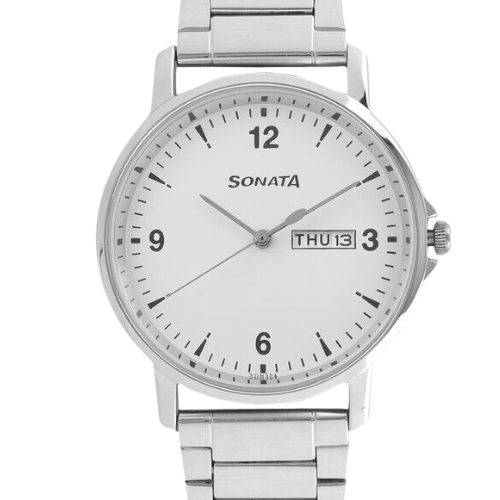 Sonata Quartz Analog with Day and Date White Dial