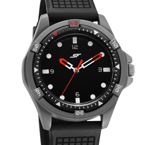 SF Sporty Black Dial Polyurethane Strap Watch for Men